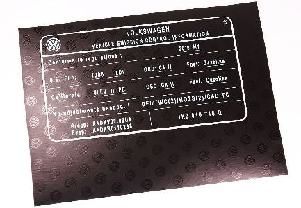 New Vehicle Emission Control Information Sticker - 2010 VW - 1K0 010 716 Q