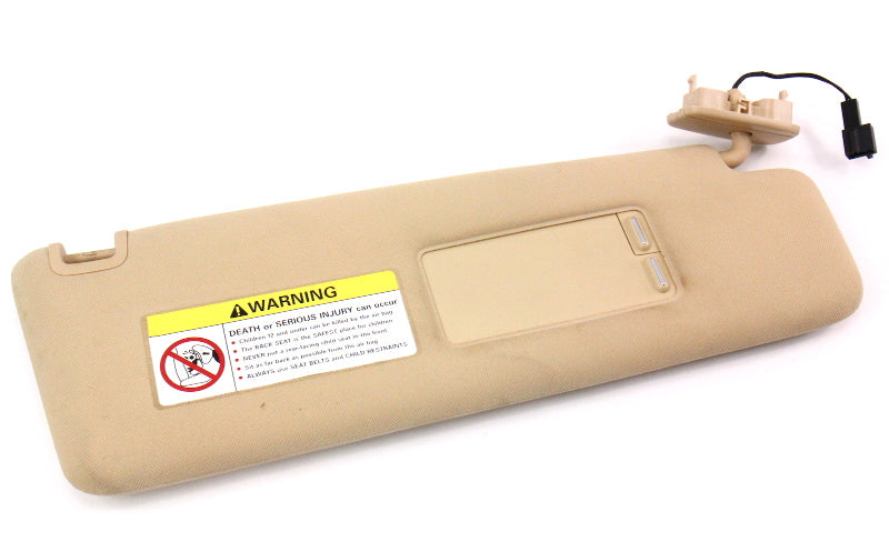 RH Sun Visor w/ Vanity Mirror 04-06 VW Phaeton - Beige Tan - 3D0 857 552 J RYM