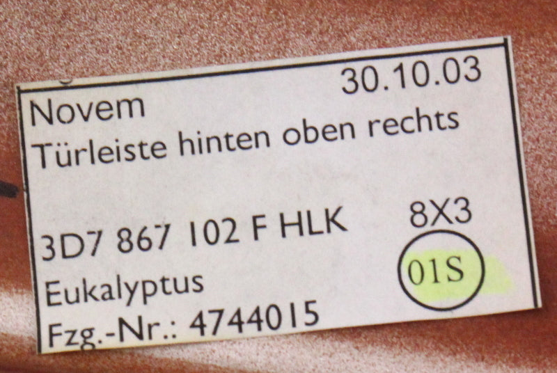 RH Rear Door Panel Wood Trim 04-06 VW Phaeton - Genuine - 3D7 867 102 F