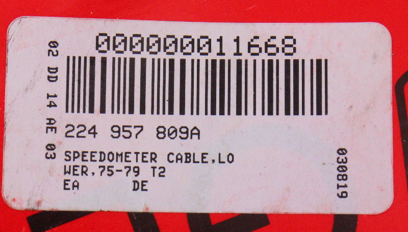 64" Speedometer Speedo Cable 75-79 VW Bus T2 Type 2 Gemo Germany 224 957 809 A