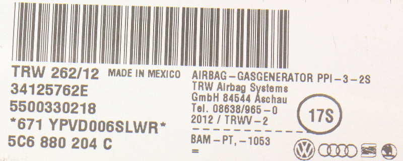 Passenger Side Dash Airbag Air Bag 11-18 VW Jetta MK6 - 5C6 880 204 C