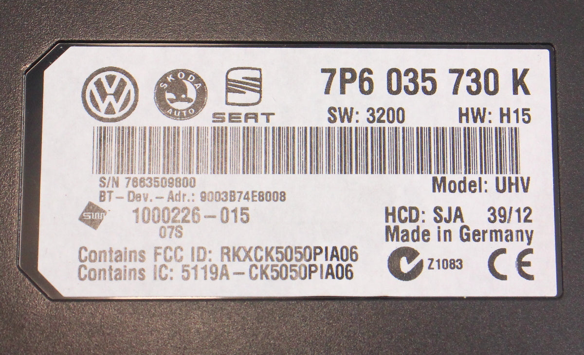 Bluetooth Interface Module VW Jetta Golf Sportwagen MK6 - 7P6 035 730 K