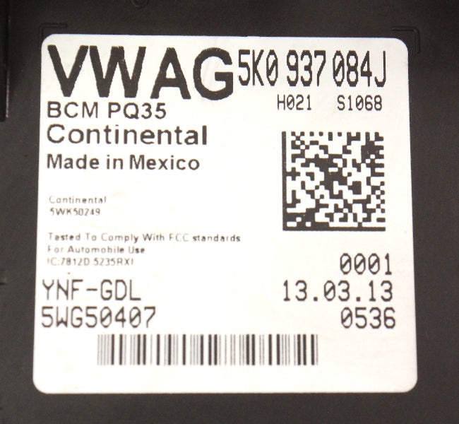 BCM Body Control Module 13-14 VW Jetta SE Hybrid MK6 - Genuine - 5K0 937 084 J