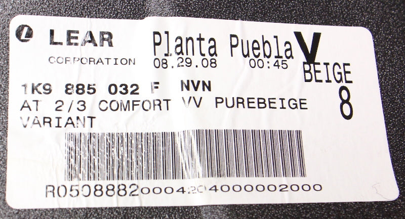 RH Rear Seat Lower Cushion 2009 VW Jetta Sportwagen MK5 Pure Beige 1K9 885 032 F