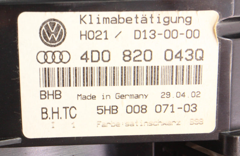 Climate Control Heater HVAC 00-03 Audi A8 S8 - Genuine - 4D0 820 043 Q