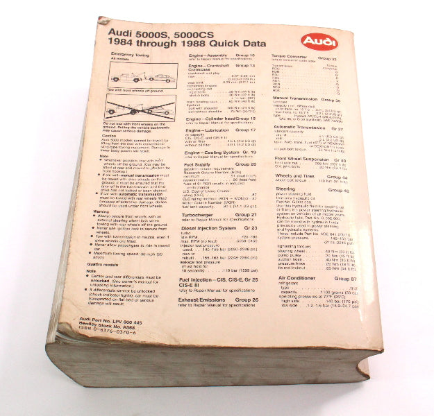 Official Factory Repair Manual Bentley 84-88 Audi 5000S 5000CS - LPV 800 445