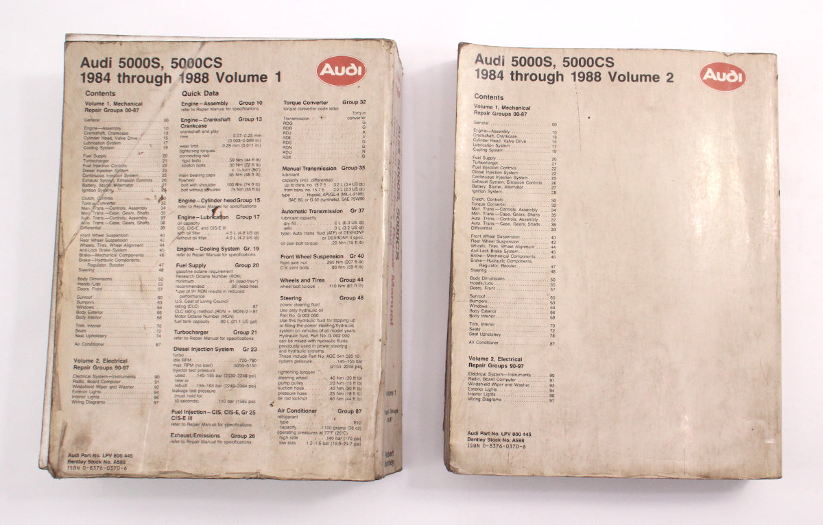 2 Vol Official Factory Repair Manual Bentley 84-88 Audi 5000S 5000CS LPV 800 445