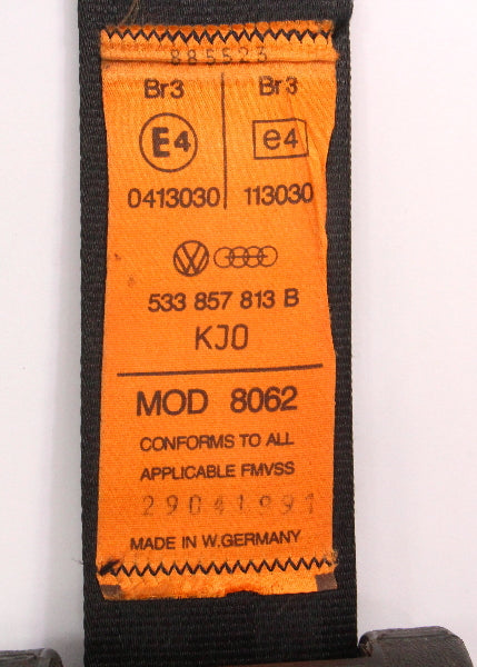 Rear Seat Lap Belt 85-92 VW Cabriolet - Black - Genuine - 533 857 813 B