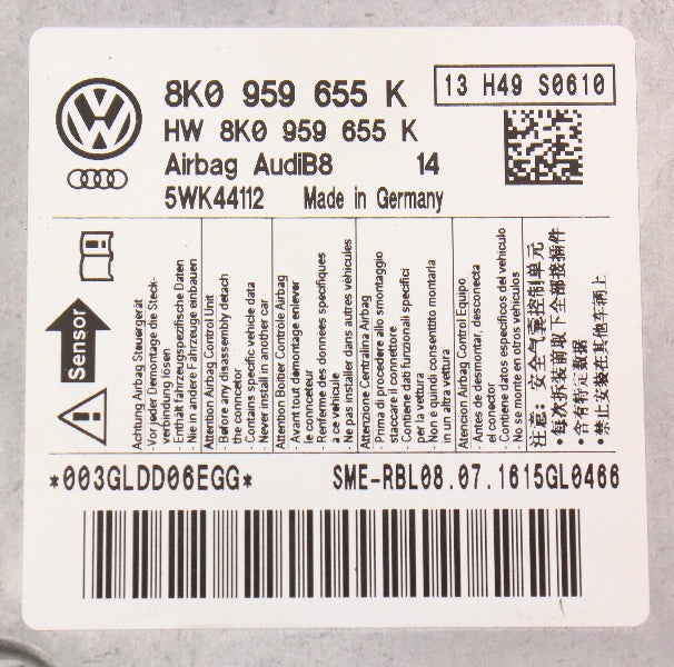 AirBag Air Bag Computer Crash Module 09-12 Audi A4 S4 A5 S5 B8 - 8K0 959 655 K