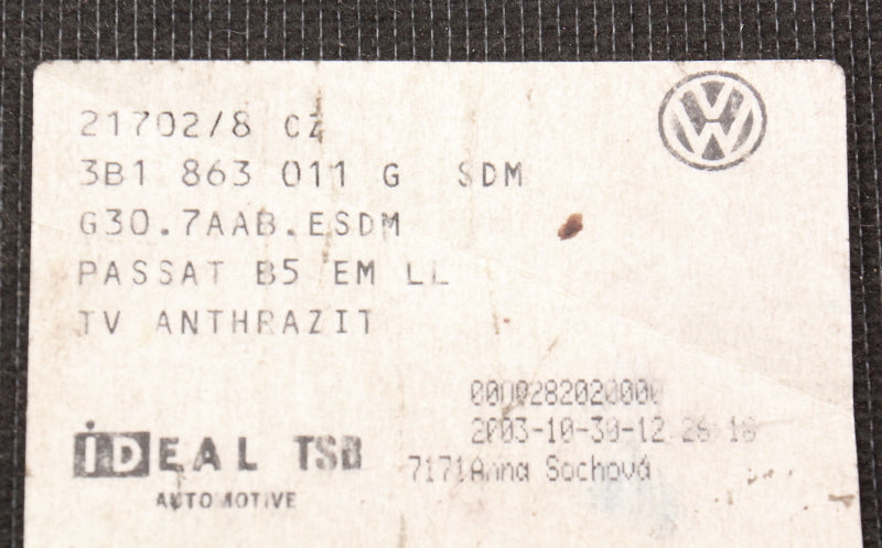 Rear Floor Mat Carpets 01-05 VW Passat B5.5 Charcoal ~ Genuine ~ 3B1 863 011 G