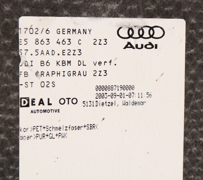 Trunk Floor Carpet Mat 02-08 Audi A4 S4 RS4 B6 B7 Sedan Genuine - 8E5 863 463 C