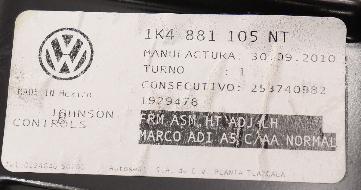 Driver Front Seat Base Frame Track 10-14 VW Jetta Sportwagen MK6 1K4 881 105 NT