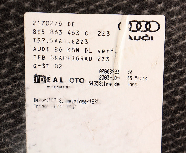 Trunk Floor Carpet Mat 02-08 Audi A4 S4 RS4 B6 B7 Sedan Genuine ~ 8E5 863 463 C