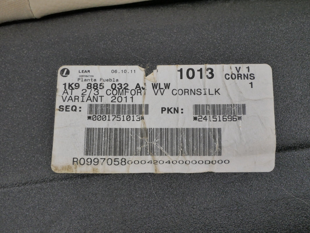 RH Rear Back Seat Lower Cushion 10-14 VW Jetta Sportwagen MK5 MK6 Corn Silk