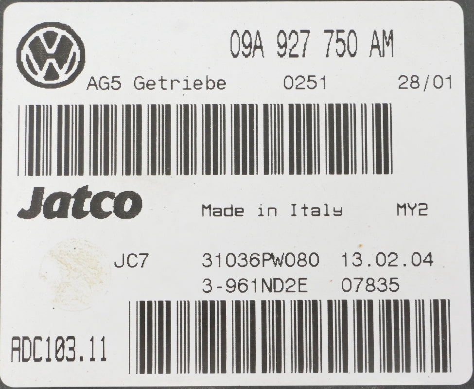 TCM Transmission Computer Tiptronic 04 VW Jetta Golf MK4 TDI - 09A 927 750 AM