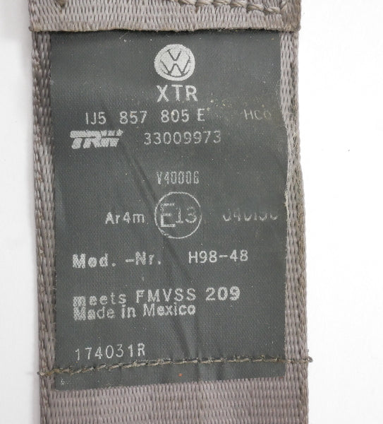 Rear Seatbelt Seat Belt Set 99-05 VW Jetta Golf MK4 Grey - Genuine 1J5 857 805 E