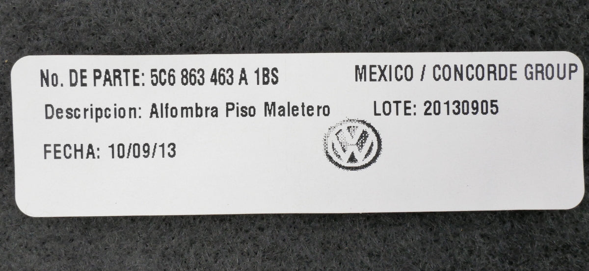 Trunk Floor Carpet Mat 13-16 VW Jetta Hybrid MK6 - Genuine - 5C6 863 463 A