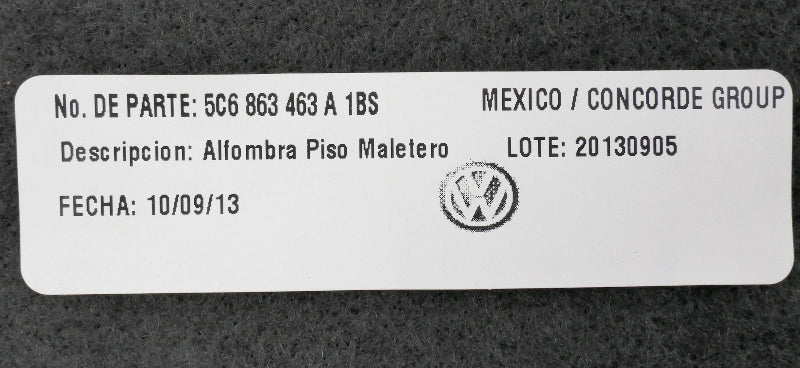 Trunk Floor Carpet Mat 13-16 VW Jetta Hybrid MK6 - Genuine - 5C6 863 463 A