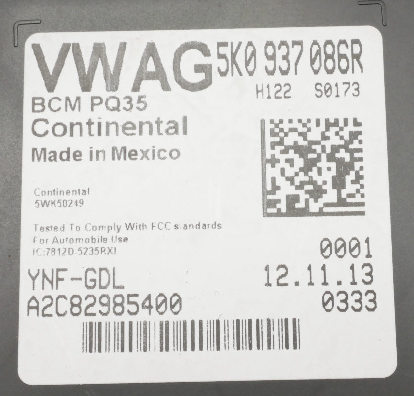 Body Control Module BCM 13-14 VW Jetta SE Hybrid MK6 - Genuine - 5K0 937 086 R