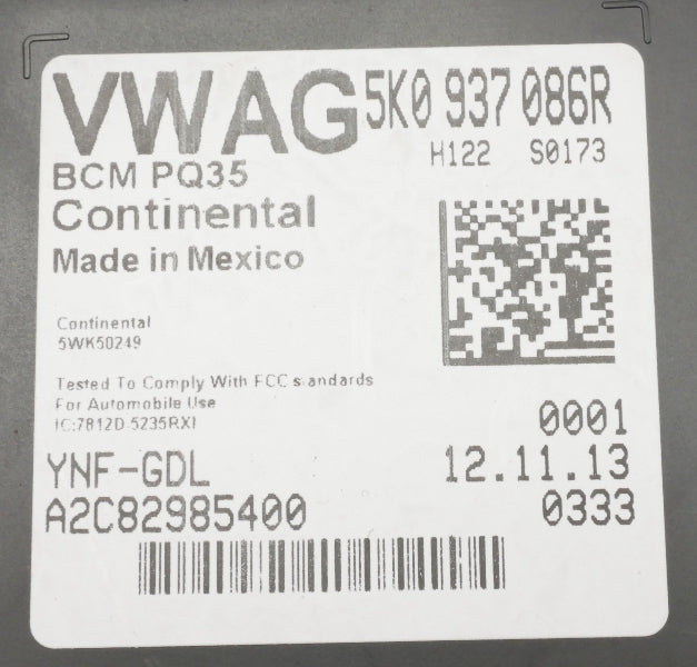 Body Control Module BCM 13-14 VW Jetta SE Hybrid MK6 - Genuine - 5K0 937 086 R