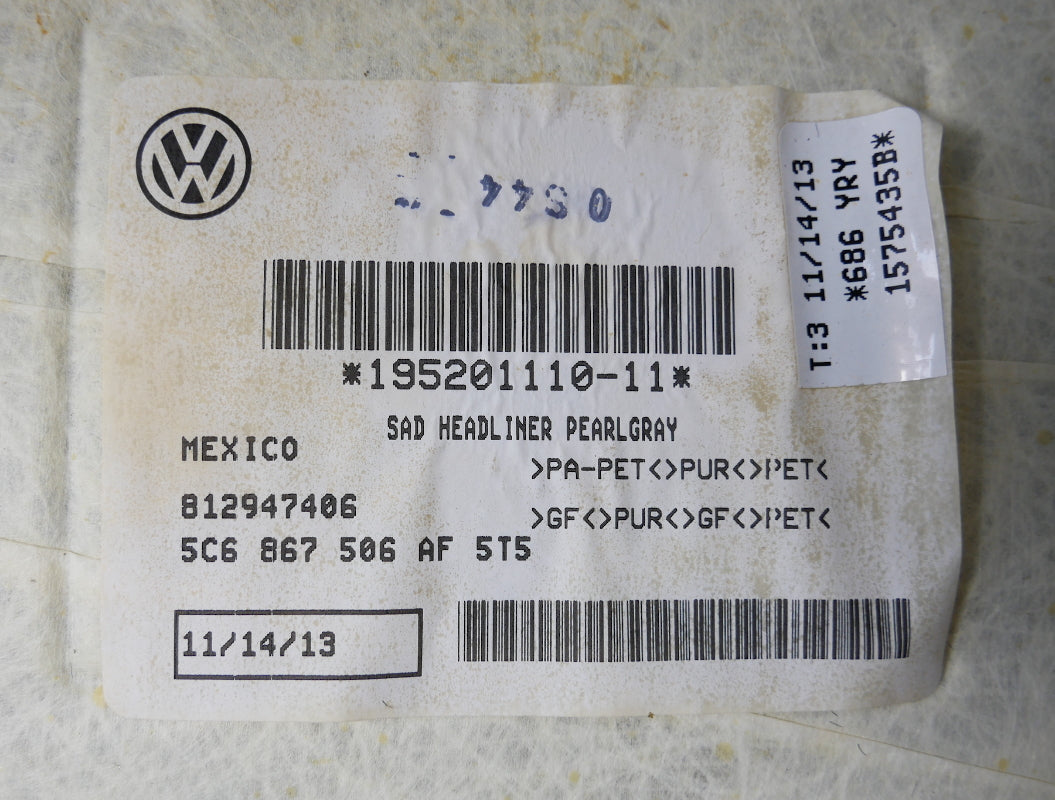 Grey Headliner Upper Ceiling 11-18 VW Jetta Sedan MK6 - Genuine - 5C6 867 506 AF