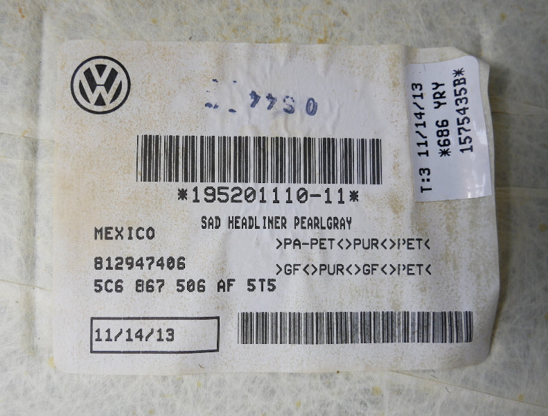 Grey Headliner Upper Ceiling 11-18 VW Jetta Sedan MK6 - Genuine - 5C6 867 506 AF