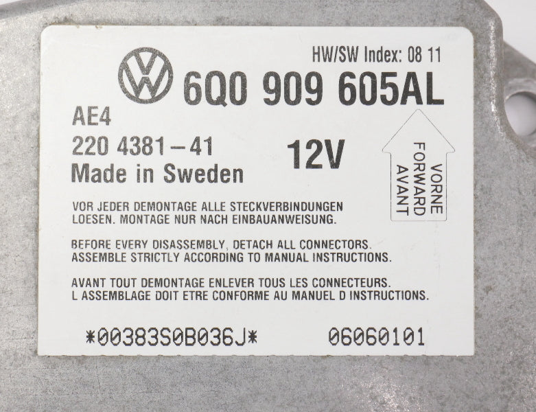 Airbag Air Bag Control Module Computer 04-10 VW Beetle - Genuine 6Q0 909 605 AL