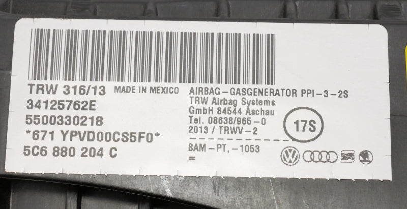 RH Passenger Dash Airbag Air Bag 2014 VW Jetta Sedan MK6 - 5C6 880 204 C