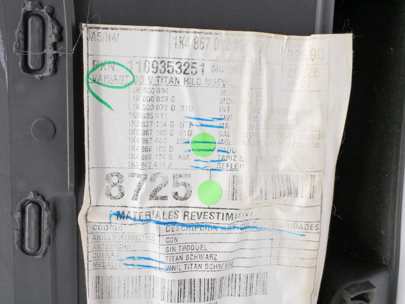 RH Front Interior Door Panel Card 10-14 VW Jetta Sportwagen MK5 - 1K4 867 012 MF