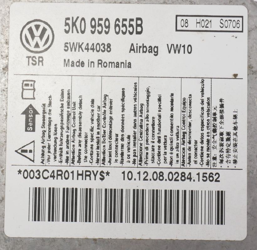 Airbag Control Module & Pigtail 2011 VW Jetta Sportwagen MK6 ~ 5K0 959 655 B