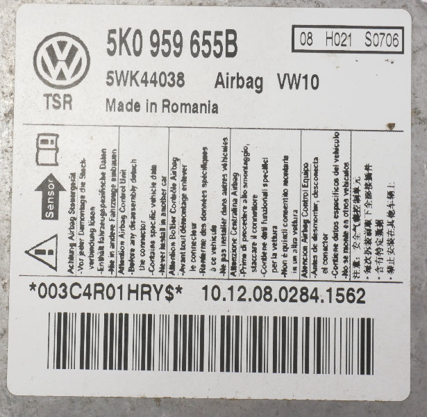 Airbag Control Module & Pigtail 2011 VW Jetta Sportwagen MK6 ~ 5K0 959 655 B