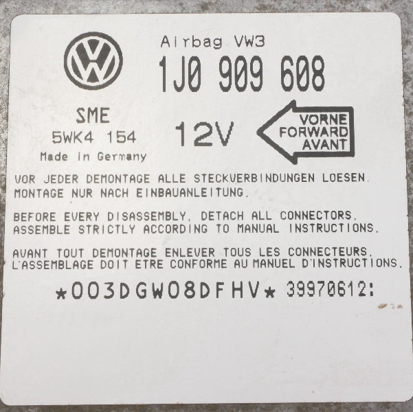 Airbag Module 98 VW Beetle, 99 Cabrio Mk3.5 Air Bag Computer Genuine 1J0 909 608