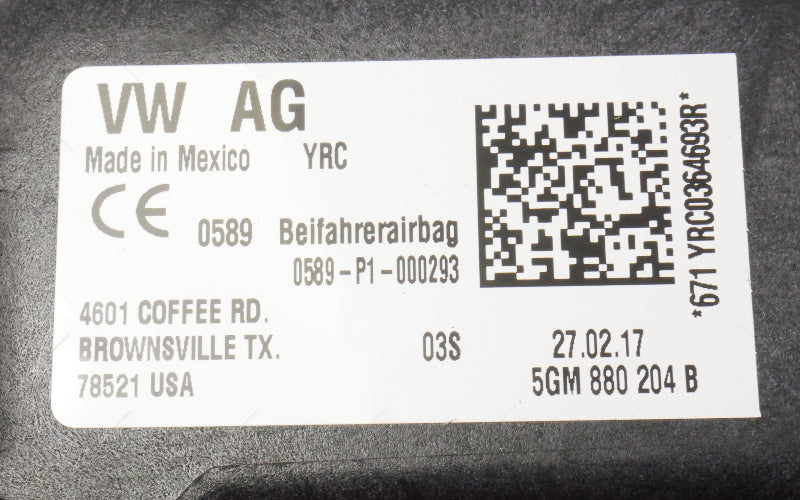 RH Dash Airbag Air Bag 15-17 VW Golf GTI R E-Golf Sportwagen Alltrack MK7 - 5GM 880 204 B