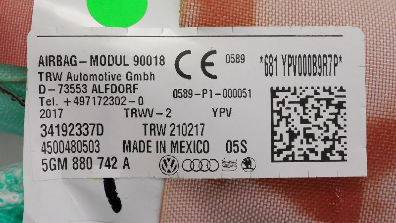 RH Roof Curtain Airbag Air Bag 15-19 VW Golf Sportwagen Alltrack MK7 - 5GM 880 742 A