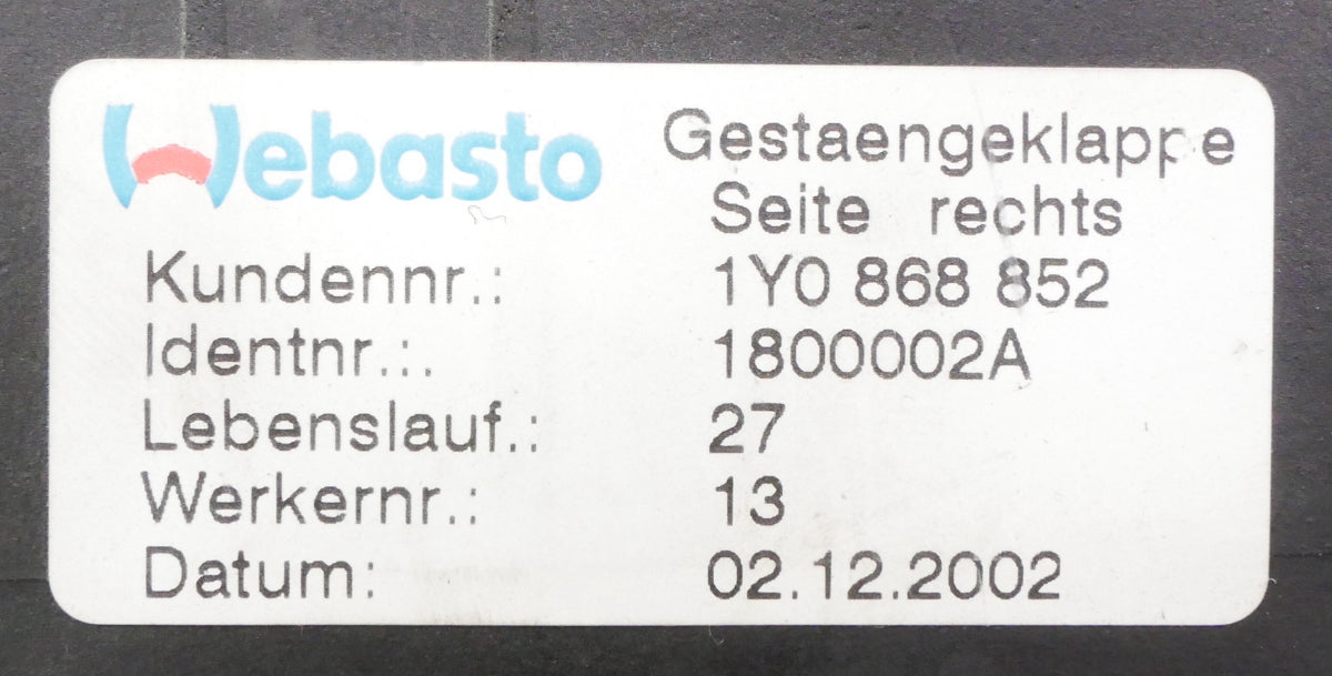 RH Rear Convertible Top Latch Flap 03-10 VW Beetle - Genuine - 1Y0 868 852
