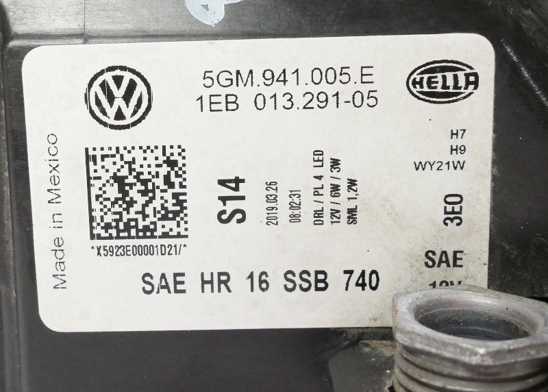 Headlight Head Lamp 18-21 VW Golf GTI Sportwagen MK7 - Genuine - 5GM 941 005 E