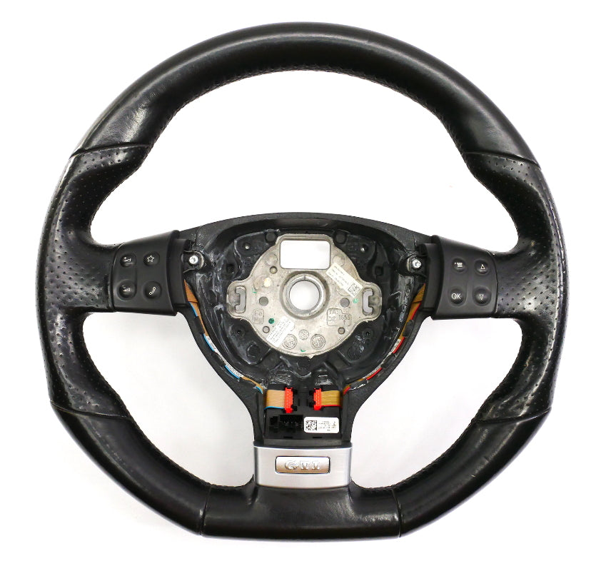Flat Bottom Black Leather Sports Steering Wheel 05-10 VW Jetta GLI GTI MK5 ~