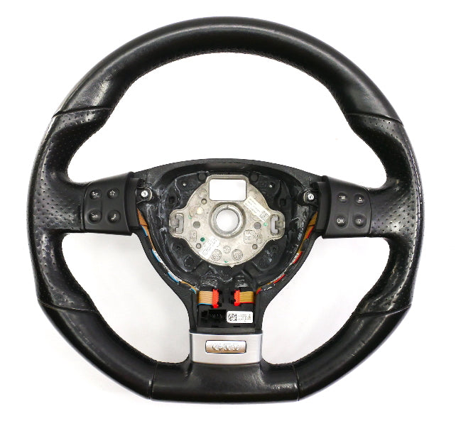 Flat Bottom Black Leather Sports Steering Wheel 05-10 VW Jetta GLI GTI MK5 ~