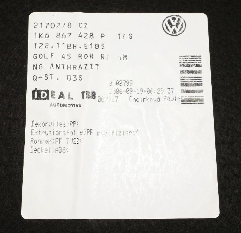 Trunk Hatch Side Carpet Panels 06-09 VW Rabbit GTI MK5 Genuine - 1K6 867 428 P