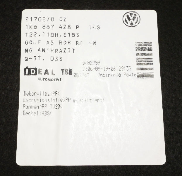 Trunk Hatch Side Carpet Panels 06-09 VW Rabbit GTI MK5 Genuine - 1K6 867 428 P