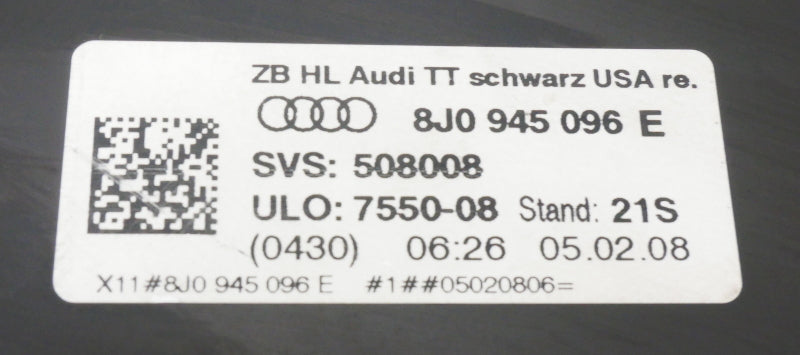 RH Tail Light Lamp 08-15 Audi TT Coupe / Convertible - Genuine - 8J0 945 096 E