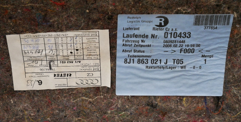 Driver Side Floor Carpet 08-15 Audi TT Coupe - Genuine - 8J1 863 021 J