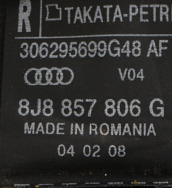 Rear Shoulder Seatbelt Seat Belt Set 08-15 Audi TT Coupe - Genuine 8J8 857 806 G