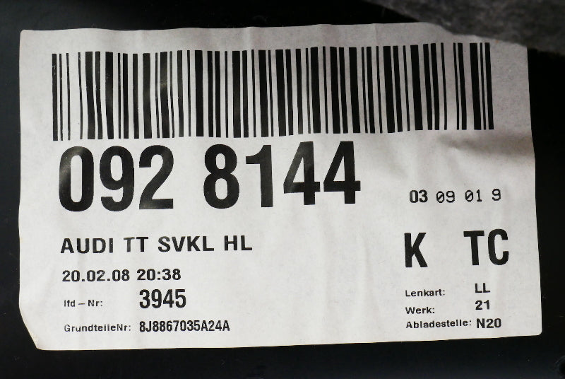 LH Rear Interior Door Side Panel 08-15 Audi TT Coupe - 8J8 867 035 A