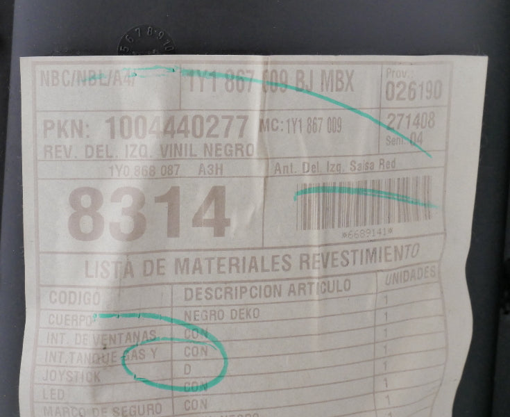 LH Front Door Panel 03-10 VW Beetle Convertible Salsa Red / Black ~ Genuine