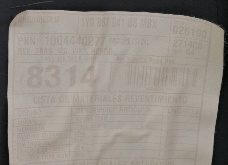 LH Rear Side Door Panel 03-10 VW Beetle Convertible Salsa Red / Black ~ Genuine