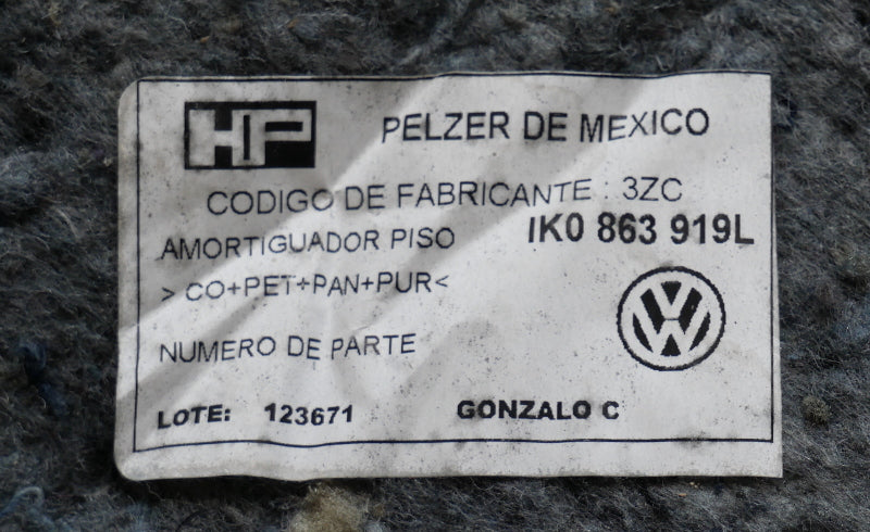 Carpet Insulation Liner Sound Deadening 05-14 VW Jetta Rabbit GTI Sportwagen Mk5