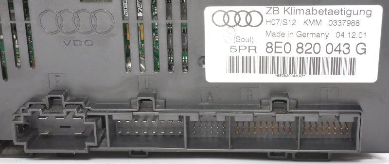 AC HVAC Heater Climate Temp Controls 2002 Audi A4 B6 - Genuine - 8E0 820 043 G