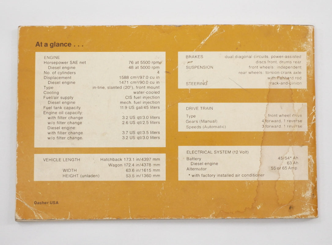 1980 Volkswagen VW Dasher Owners Manual Book