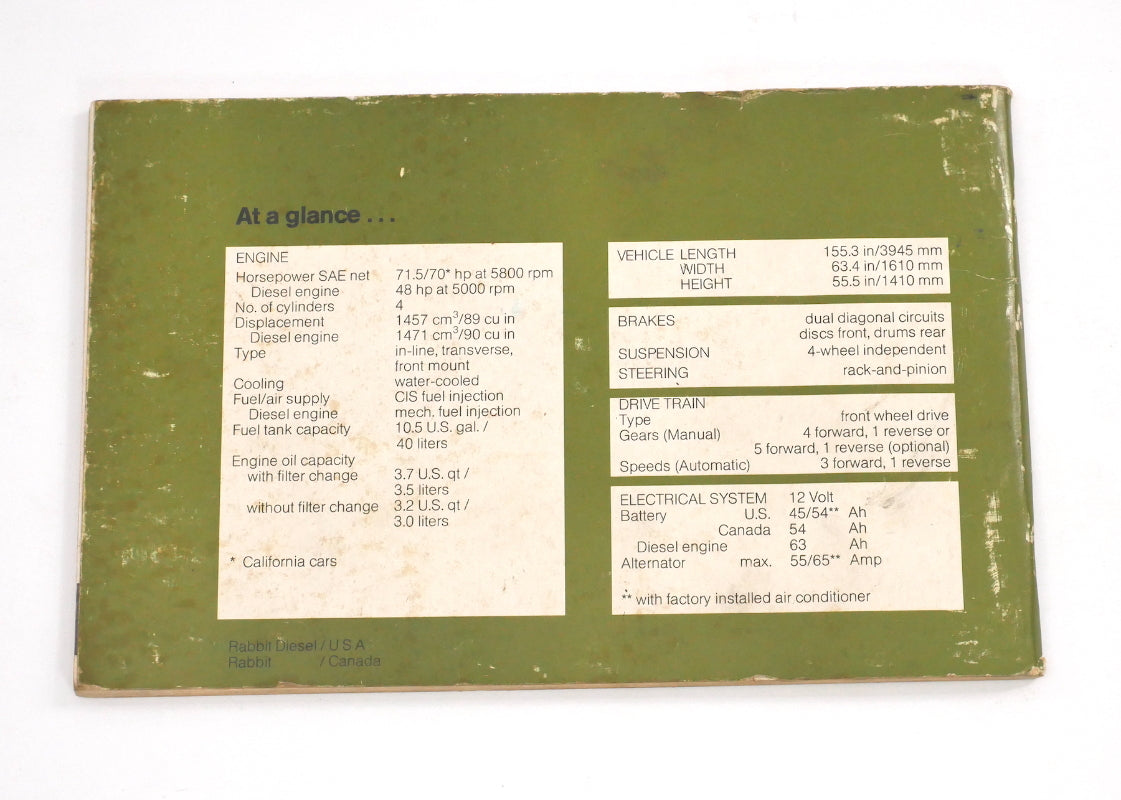 Original Owners Manual Book 1979 79 Volkswagen VW Rabbit MK1 ~ Genuine